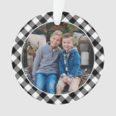 Kariertes familiäres Foto "Black and White Buffalo Ornament (Vorderseite)