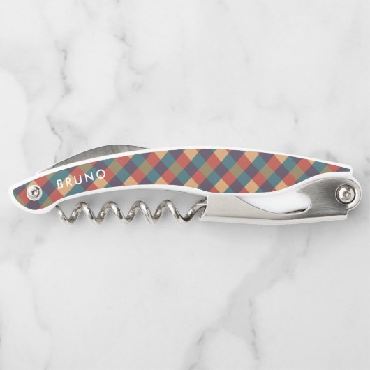 Kariertes Farbmuster Rot und Beige Kellnermesser (Rückseite)