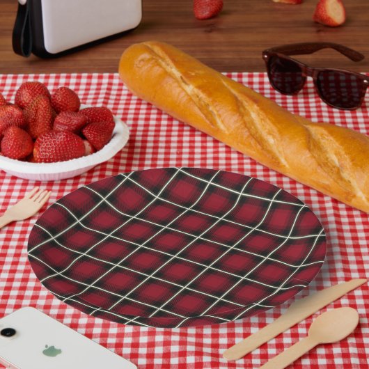 Kariertes, festes rotes und grünes Muster Pappteller (Picknick)