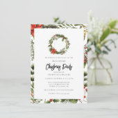Kariertes florales Poinsettia Weihnachtsfest Party Einladung (Stehend Vorderseite)