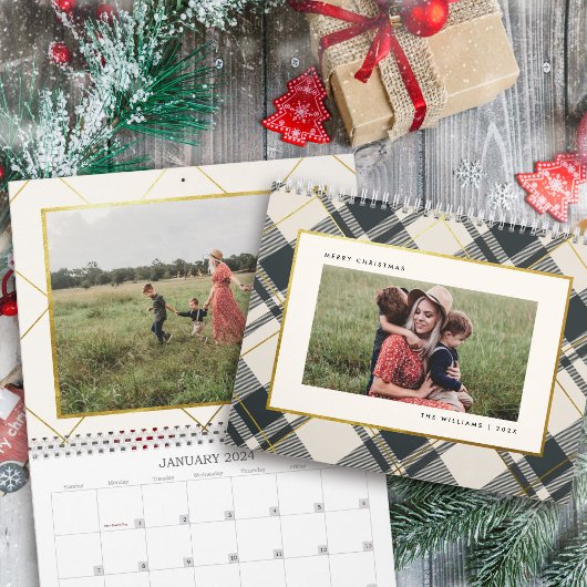 Kariertes Foto aus Beige und Dunkelgrünem Tartan Kalender