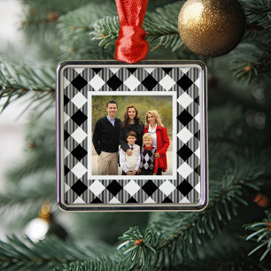 Kariertes Foto "Black & White Buffalo" Ornament Aus Metall