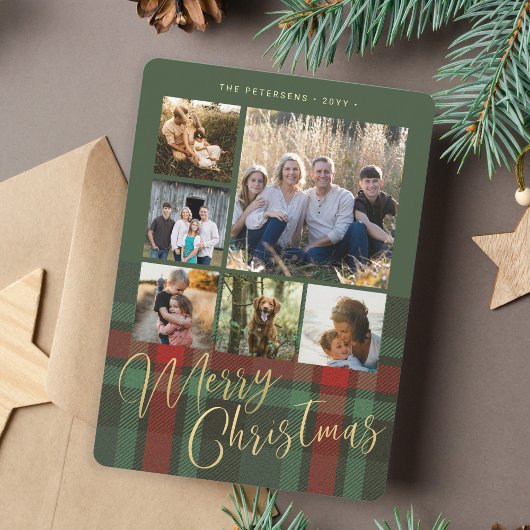 Kariertes Foto-Collage Rot grün Frohe Weihnachten