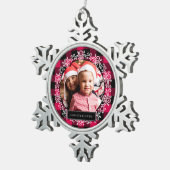 Kariertes Foto im Winter Schneeflocken Zinn-Ornament (Rechts)