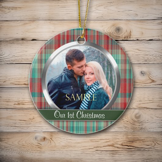 Kariertes Foto-Template für Weihnachten Keramik Ornament