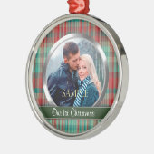 Kariertes Foto-Template für Weihnachten Silbernes Ornament (Links)