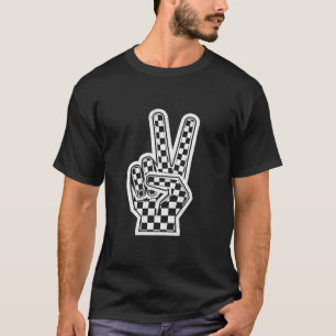 Kariertes Friedenszeichen Vintage-Rennflagge Kinde T-Shirt