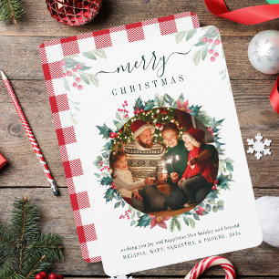 Kariertes Frohe Weihnachten Familienfoto Botanisch