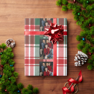 Kariertes Frohe Weihnachten Familienfoto Geschenkpapier
