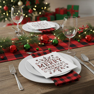 Kariertes Frohe Weihnachten Schneeflöckchen Serviette