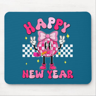 Kariertes Frohes Neues Jahr 2026 Disco-Kugel Neuja Mousepad