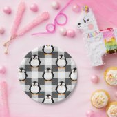 Kariertes Fußball-Muster in Schwarz-weiß und grau Pappteller (Party)