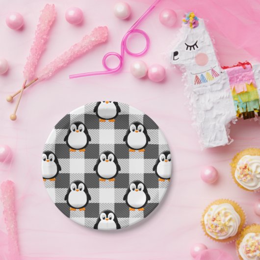 Kariertes Fußball-Muster in Schwarz-weiß und grau Pappteller (Party)