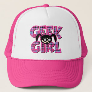 Kariertes Geek-Mädchen mit Grafik Truckerkappe