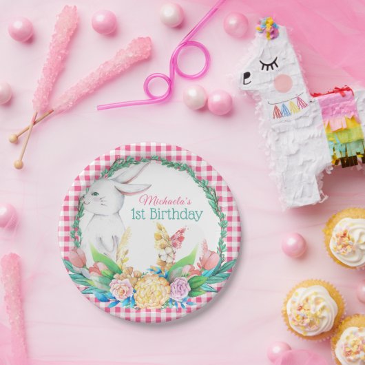 Kariertes Gewässer - Blumenkraut Ostern Pappteller (Party)