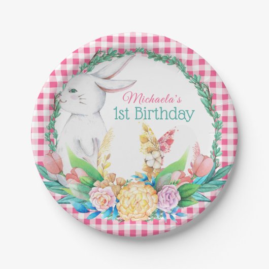 Kariertes Gewässer - Blumenkraut Ostern Pappteller (Vorderseite)