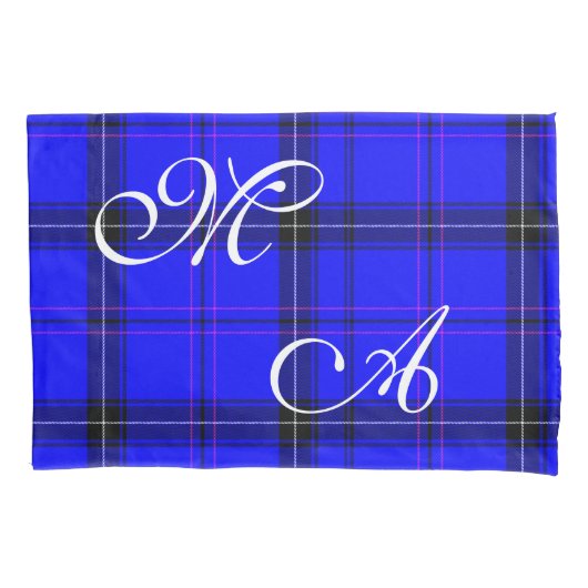 Kariertes Gewebe aus Scottish Blue Tartan mit Mono Kissenbezug (Vorderseite)