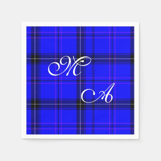 Kariertes Gewebe aus Scottish Blue Tartan mit Mono Serviette (Vorderseite)