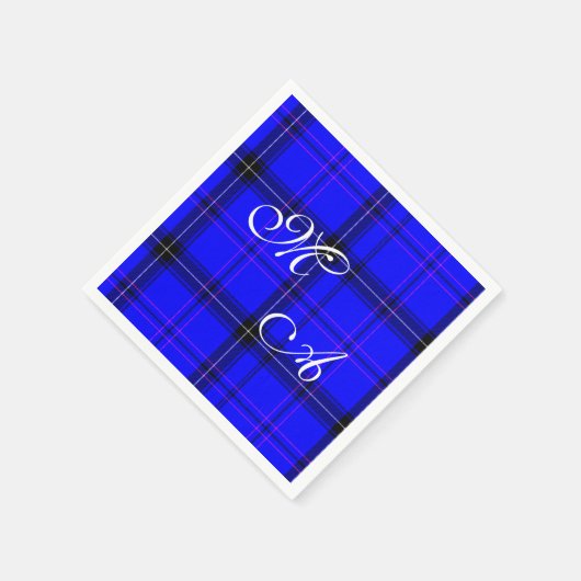 Kariertes Gewebe aus Scottish Blue Tartan mit Mono Serviette (Ecke)