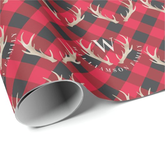 Kariertes | Geweih-u. Monogramm-Weihnachten des Geschenkpapier (Rolleneckpunkt)