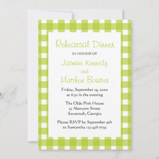 Kariertes Gingham Country Probe Dinner Einladung (Vorderseite)