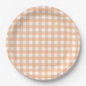 Kariertes Gingham-Karo-Muster Pfirsich Pappteller (Vorderseite)