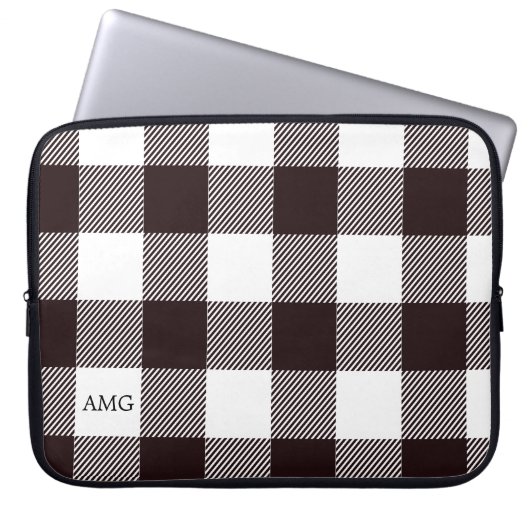 Kariertes Gingham-Muster für Schwarz-Weiß-Monogram Laptopschutzhülle (Vorderseite)