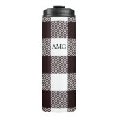 Kariertes Gingham-Muster für Schwarz-Weiß-Monogram Thermosbecher (Vorderseite)