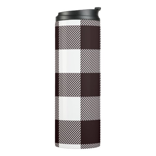 Kariertes Gingham-Muster für Schwarz-Weiß-Monogram Thermosbecher (Nach links gedreht)