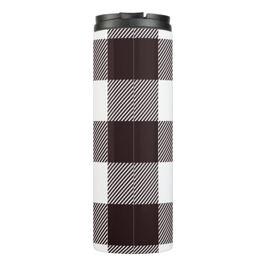 Kariertes Gingham-Muster für Schwarz-Weiß-Monogram Thermosbecher (Rückseite)