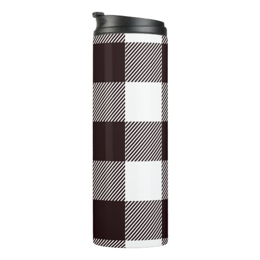 Kariertes Gingham-Muster für Schwarz-Weiß-Monogram Thermosbecher (Nach rechts gedreht)