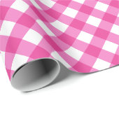 Kariertes Gingham-Muster in Pink Geschenkpapier (Rolleneckpunkt)