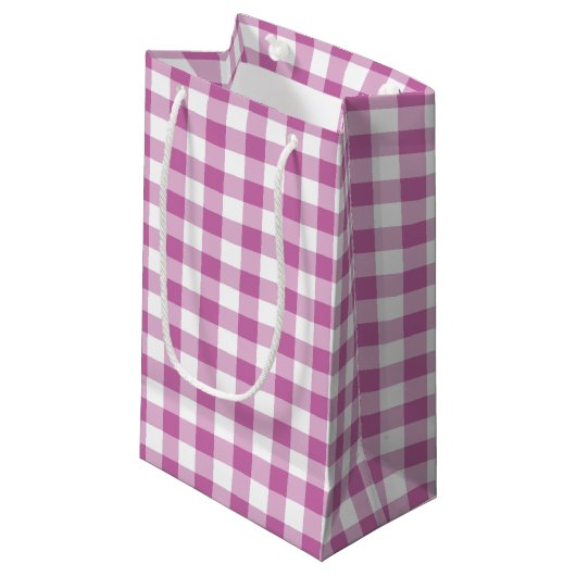 Kariertes Gingham-Muster in Rosa und Weiß Kleine Geschenktüte (Vorderseite Schrägansicht)