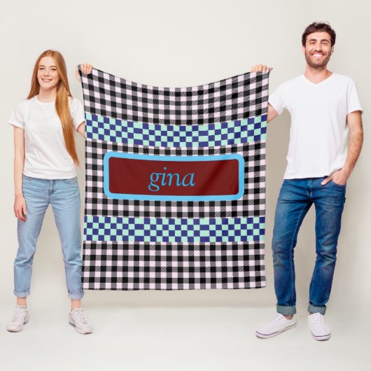 Kariertes Gingham Personalisiert Fleecedecke (Beispiel)