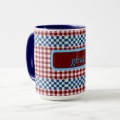Kariertes Gingham Personalisiert Tasse (Vorderseite Links)