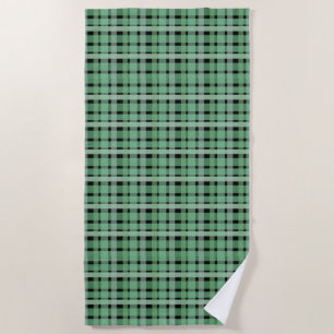 Kariertes Gitter-Tartan Grün Streifen auf Schwarz  Strandtuch