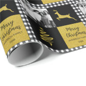 Kariertes Gold Holiday Foto in Black and White Buf Geschenkpapier (Rolleneckpunkt)