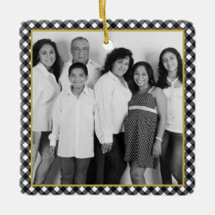 Kariertes Gold Holiday Foto in Black and White Buf Keramikornament