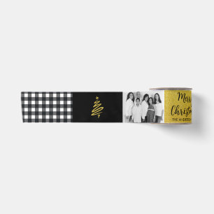 Kariertes Gold Holiday Foto in Black and White Buf Satinband