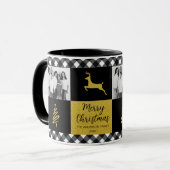 Kariertes Gold Holiday Foto in Black and White Buf Tasse (Vorderseite Links)