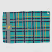 Kariertes Golfhandtuch in Blau und Orange (Horizontal)
