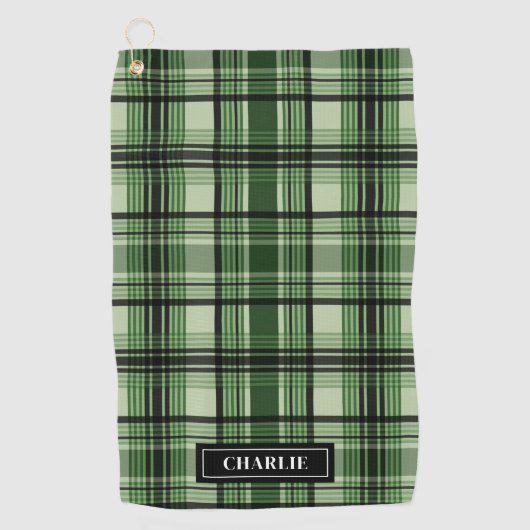 Kariertes grün-schwarzes Muster mit Individuelle N Golfhandtuch (Vorderseite)
