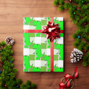 Kariertes Grün und Weiß Tartan Muster Geschenkpapier