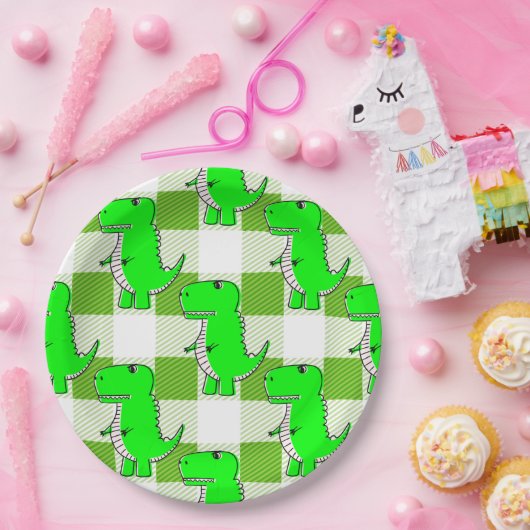 Kariertes Grün und Weiß Tartan Muster Pappteller (Party)