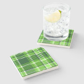 Kariertes grüne Farbmuster Steinuntersetzer (Seitenansicht)