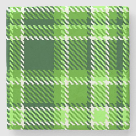 Kariertes grüne Farbmuster Steinuntersetzer (Vorderseite)