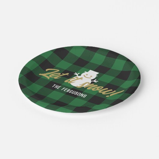 Kariertes grünes Buffalo Pappteller (Schrägansicht)