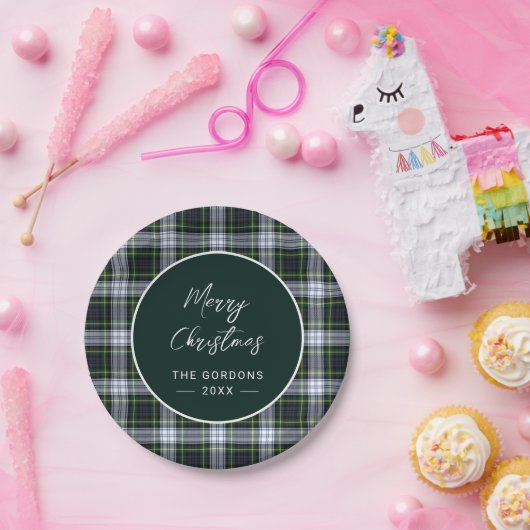 Kariertes grünes Skript Rustikaler Clan Gordon Tar Pappteller (Party)