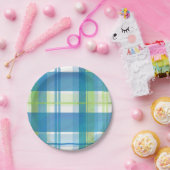 Kariertes Grünes und Blau Madras Pappteller (Party)