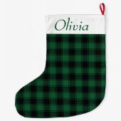 Kariertes grünes und schwarzes Buffalo Tartan Großer Weihnachtsstrumpf (Rückseite)